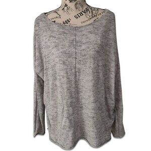 Zara Grey Lightweight Knit Long Sleeve Top Sweater Gray M Oversized Hi-Lo